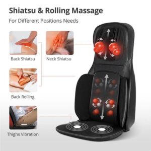 Binecer MP1.2 Neck And Back Massager With Heat Shiatsu Massage Chair Portable With Rolling Kneading Massage Cusion For Full Back Neck Shoulder