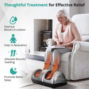 Binecer 8802S Foot Massager with Shiatsu Guasha Kneading Leg with Optional 140F Heating And 4 Modes 3 Intensities Calf Massager with Blood Circulation Deep Kneading Leg Massage Machine for Parents Friends Gift